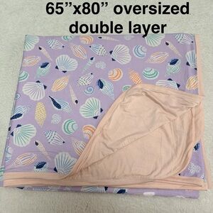 Customized LS Sandy Treasures bamboo sea shells oversized cloud blanket 2 layers